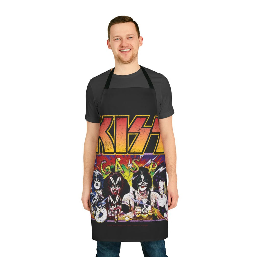 Apron featuring artwork inspired by the iconic Kiss album "Unmasked"