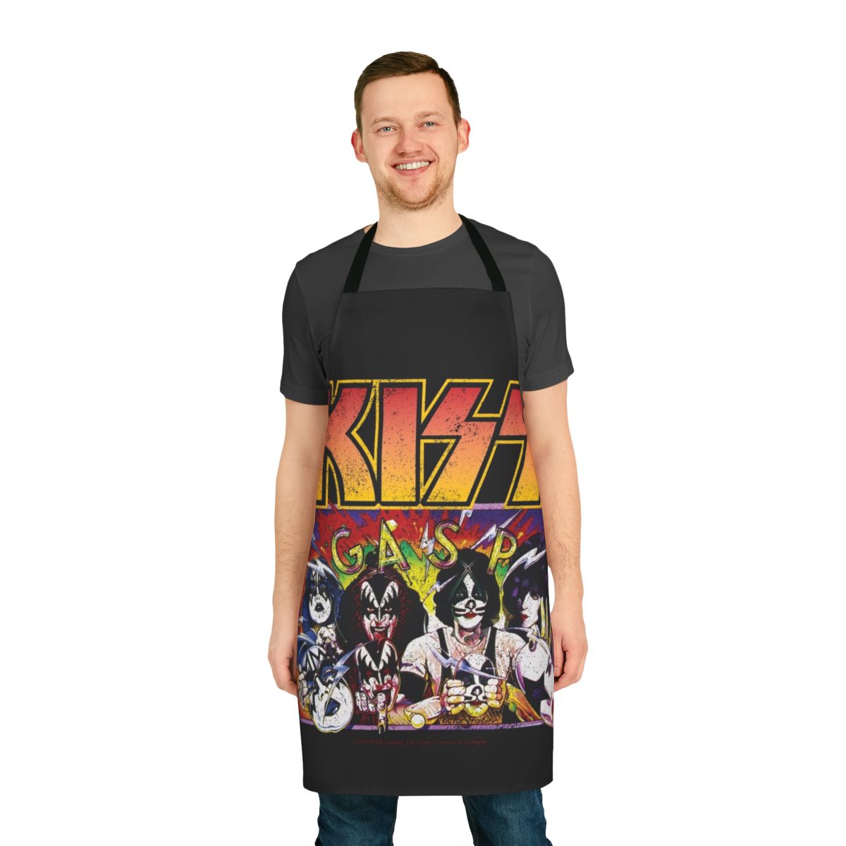 Apron featuring artwork inspired by the iconic Kiss album "Unmasked"