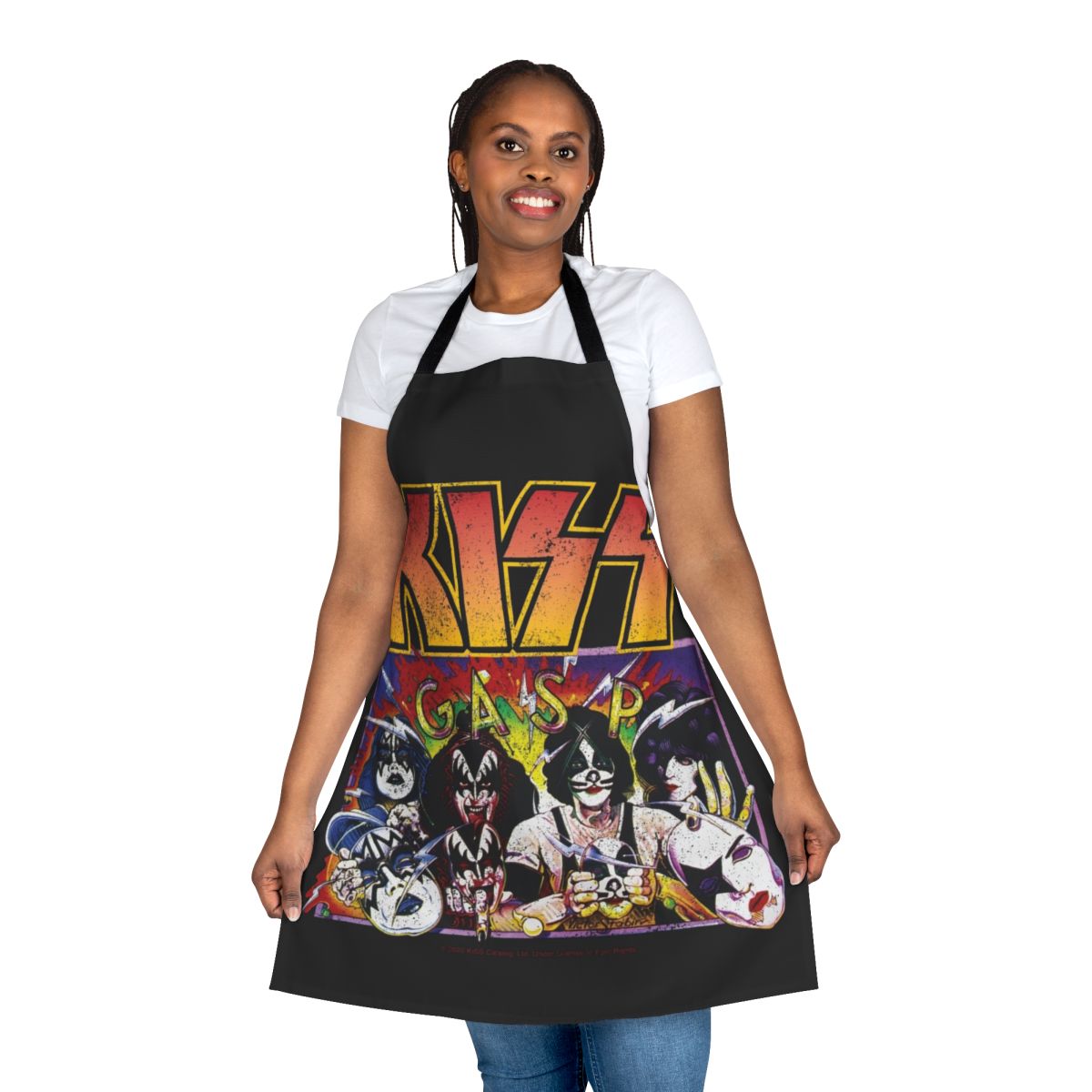 Apron featuring artwork inspired by the iconic Kiss album "Unmasked"