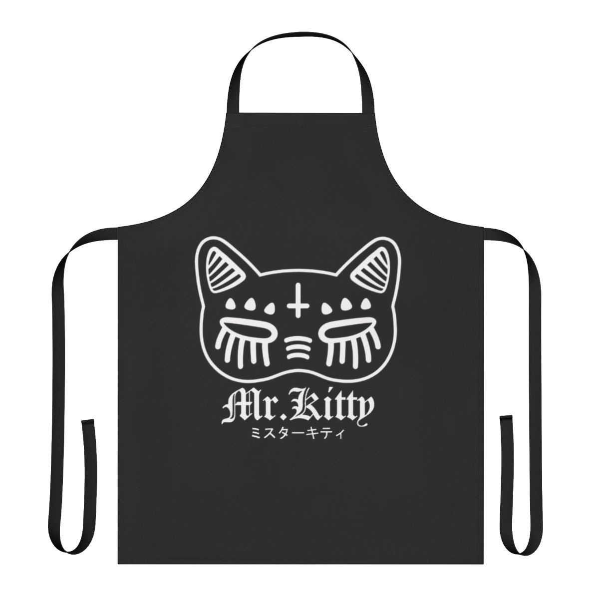 Kitty-themed apron with musical elements for home chefs and DJs