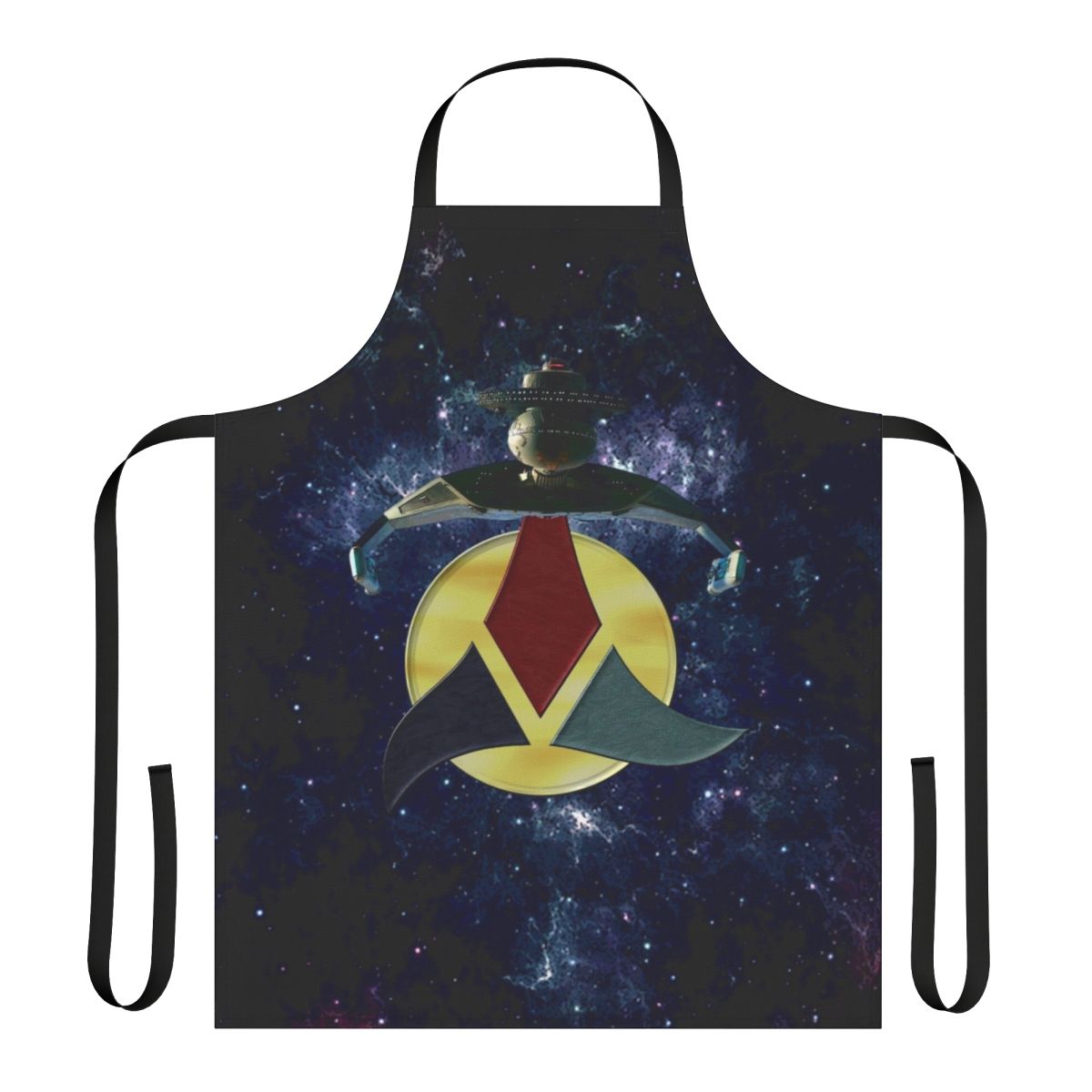 Klingon-inspired apron with the Heart of Virtue symbol