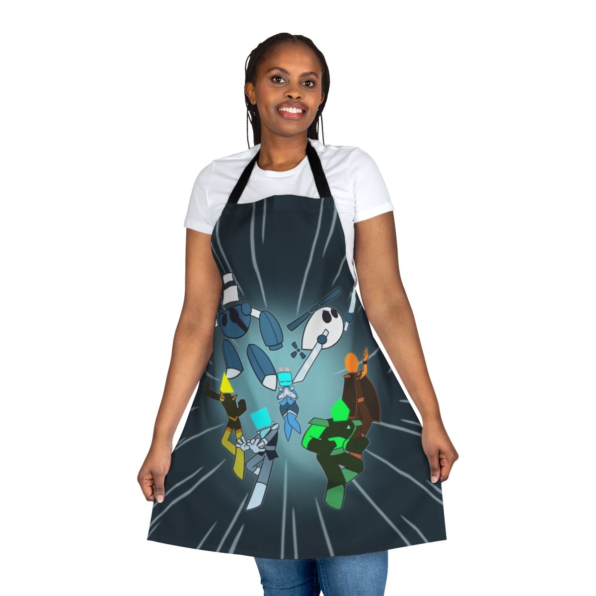 A high-quality apron with a team knights design, perfect for fans of the Just Shapes and Beats game.