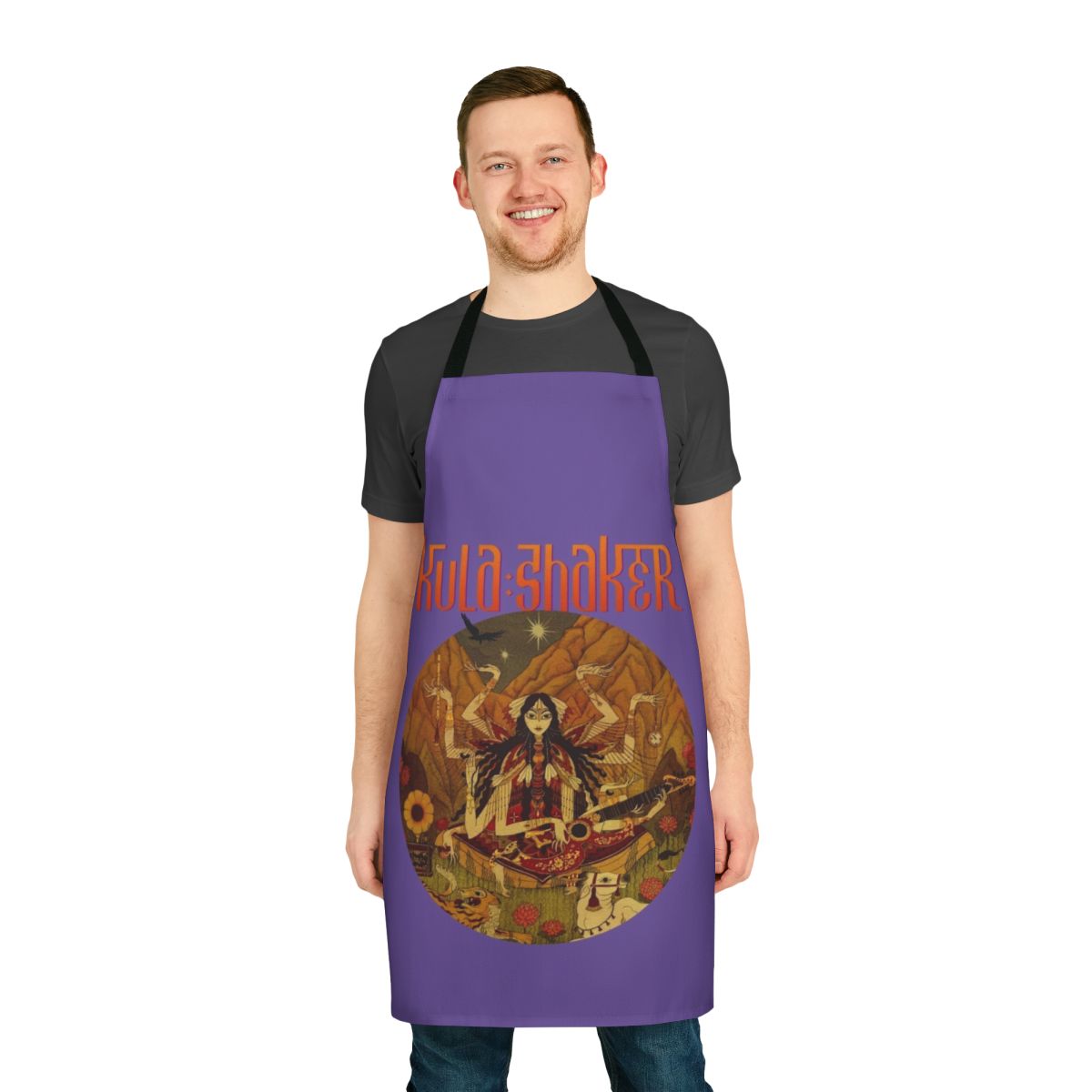 Kulashaker-inspired apron with colorful design for music lovers