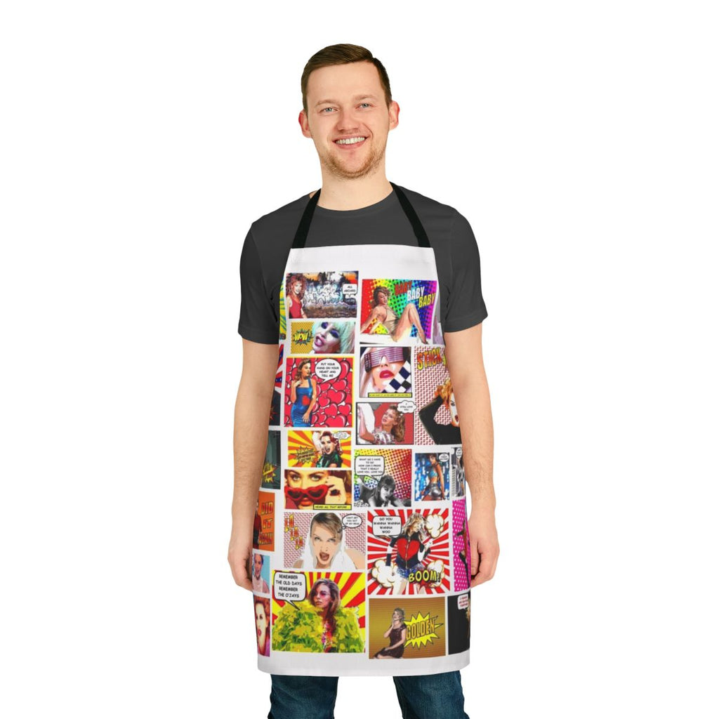 Colorful apron featuring a bold design inspired by pop singer Kylie Minogue