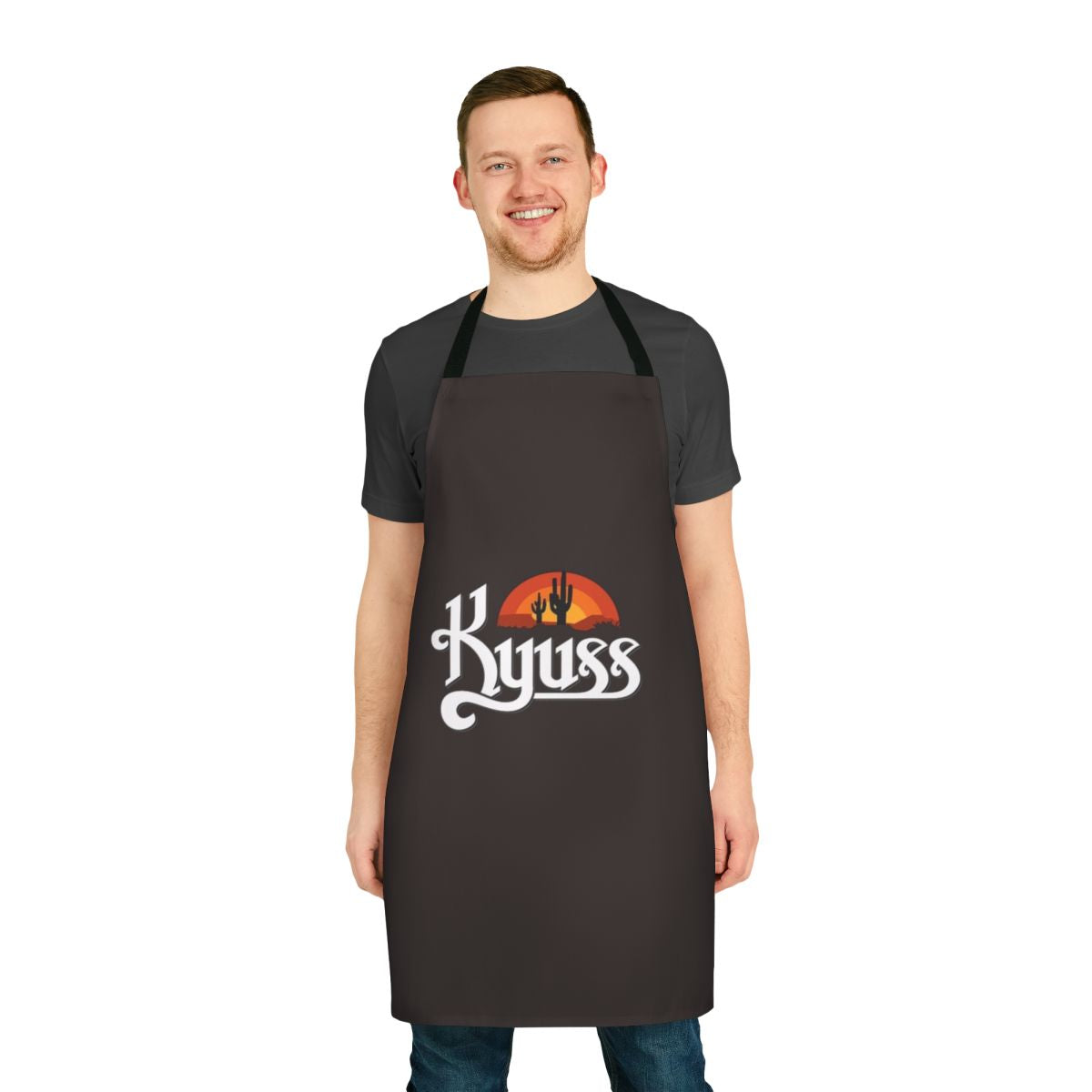 Kyuss-themed apron with palm trees and desert landscape design