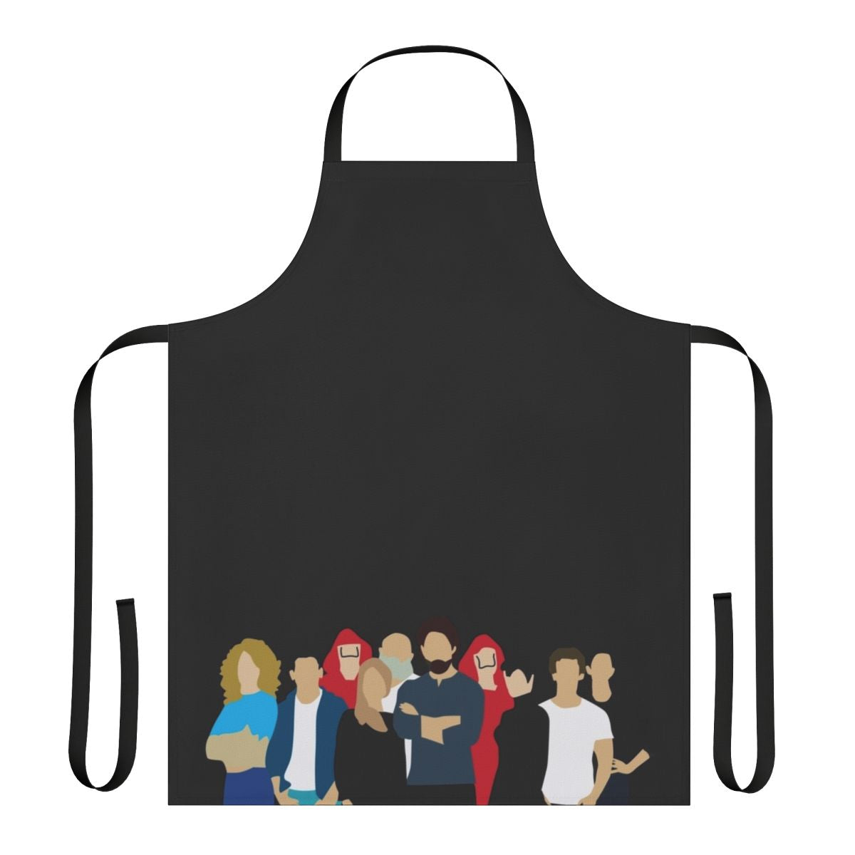 La Casa de Papel inspired apron featuring the show's iconic characters and logo