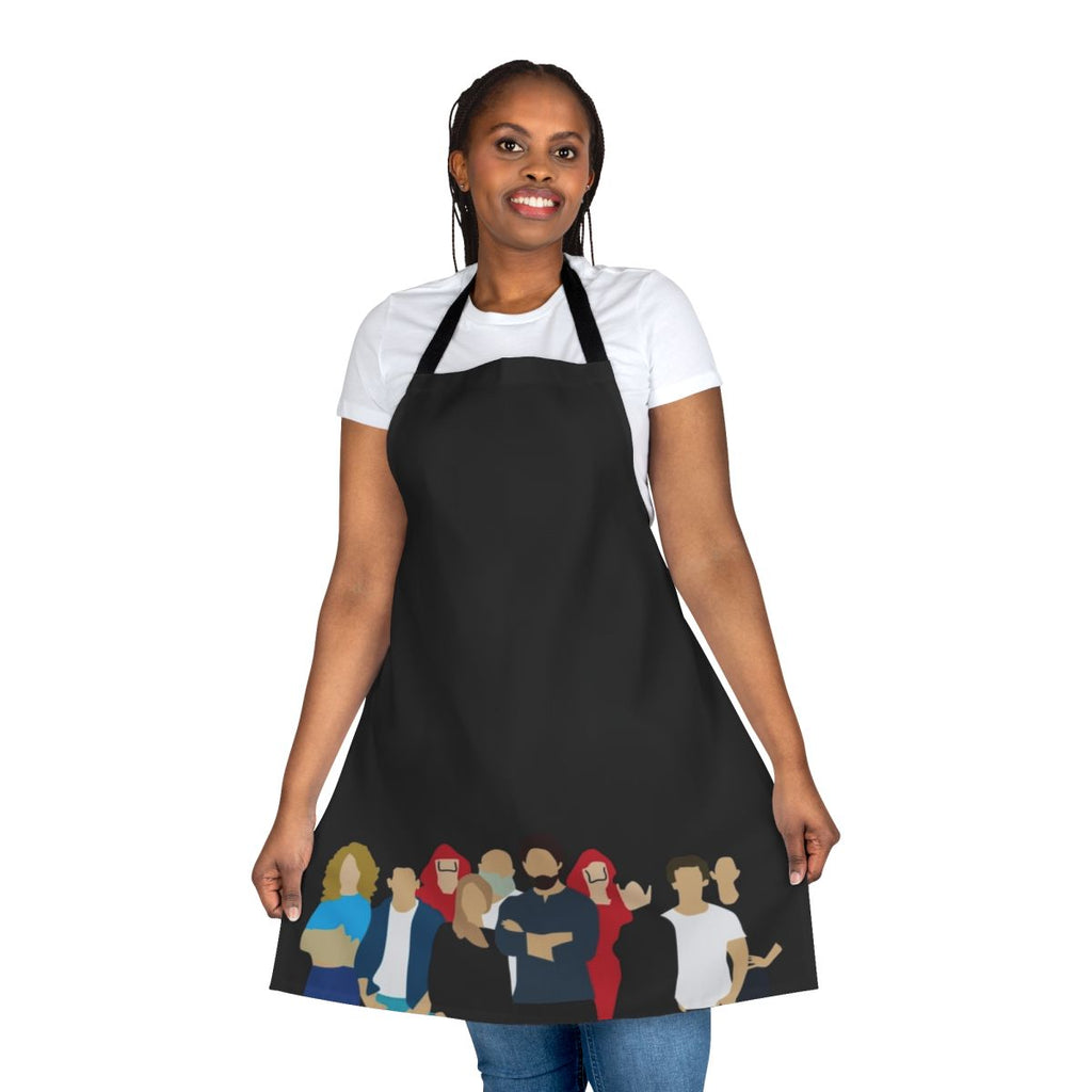 La Casa de Papel inspired apron featuring the show's iconic characters and logo