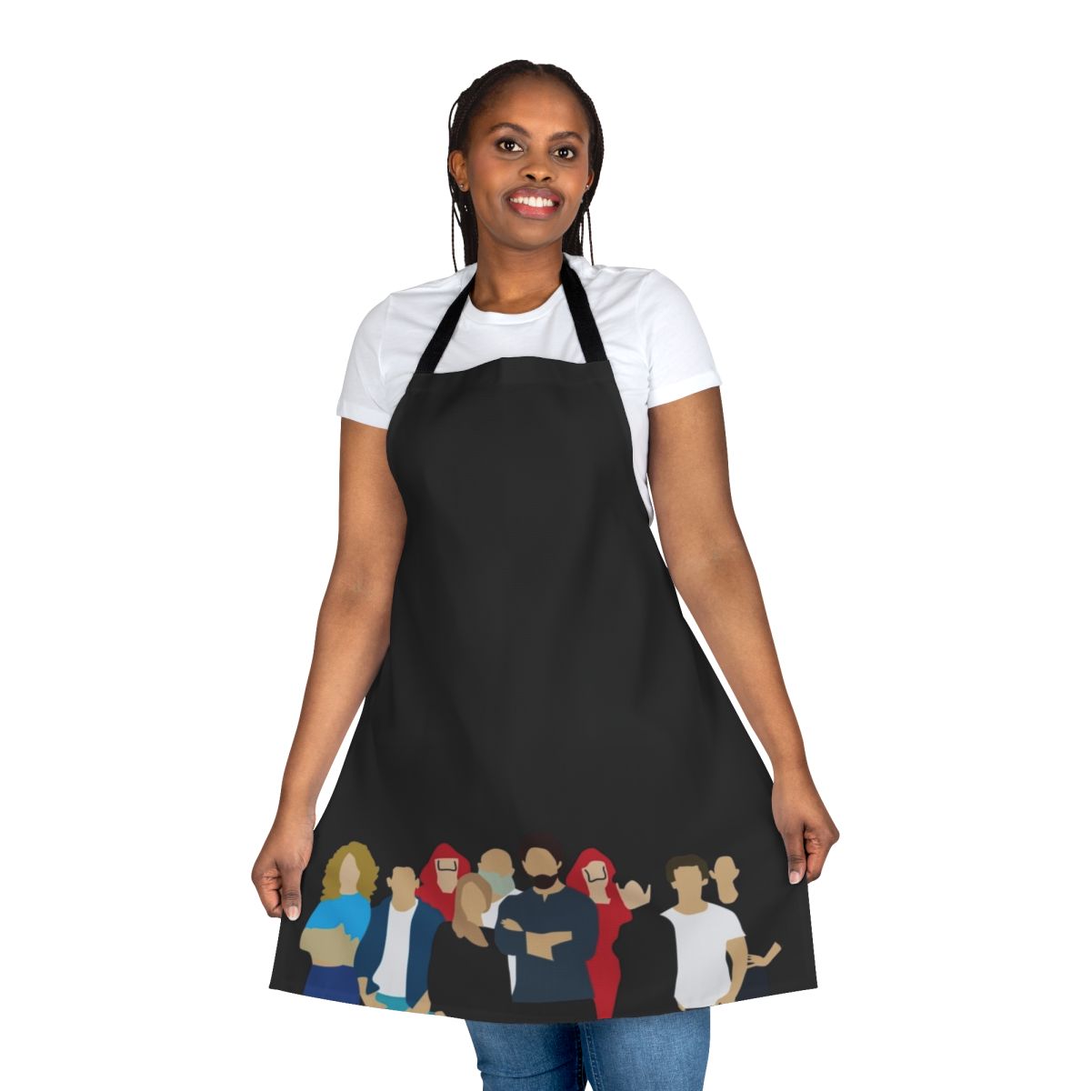 La Casa de Papel inspired apron featuring the show's iconic characters and logo