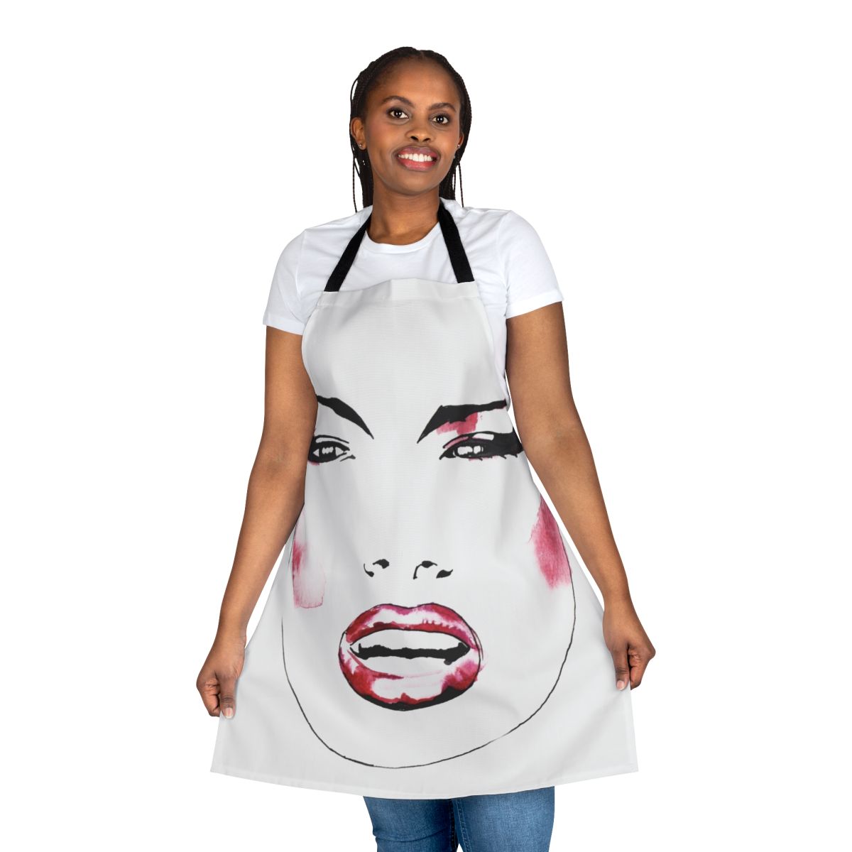 Artistic apron featuring a portrait of renowned musician and icon Grace Jones