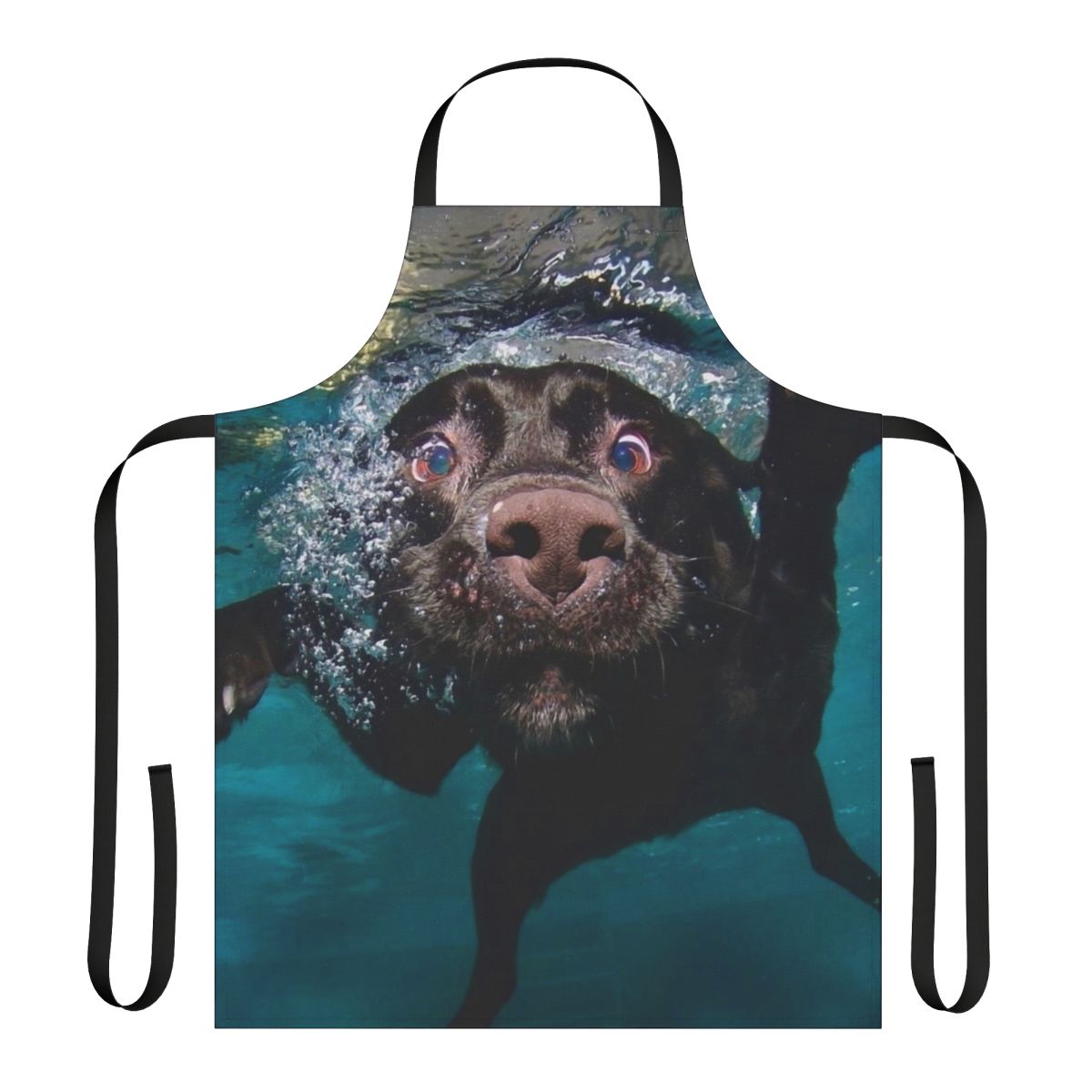 A high-quality apron featuring a cute swimming labrador retriever design, perfect for pet owners and dog lovers.