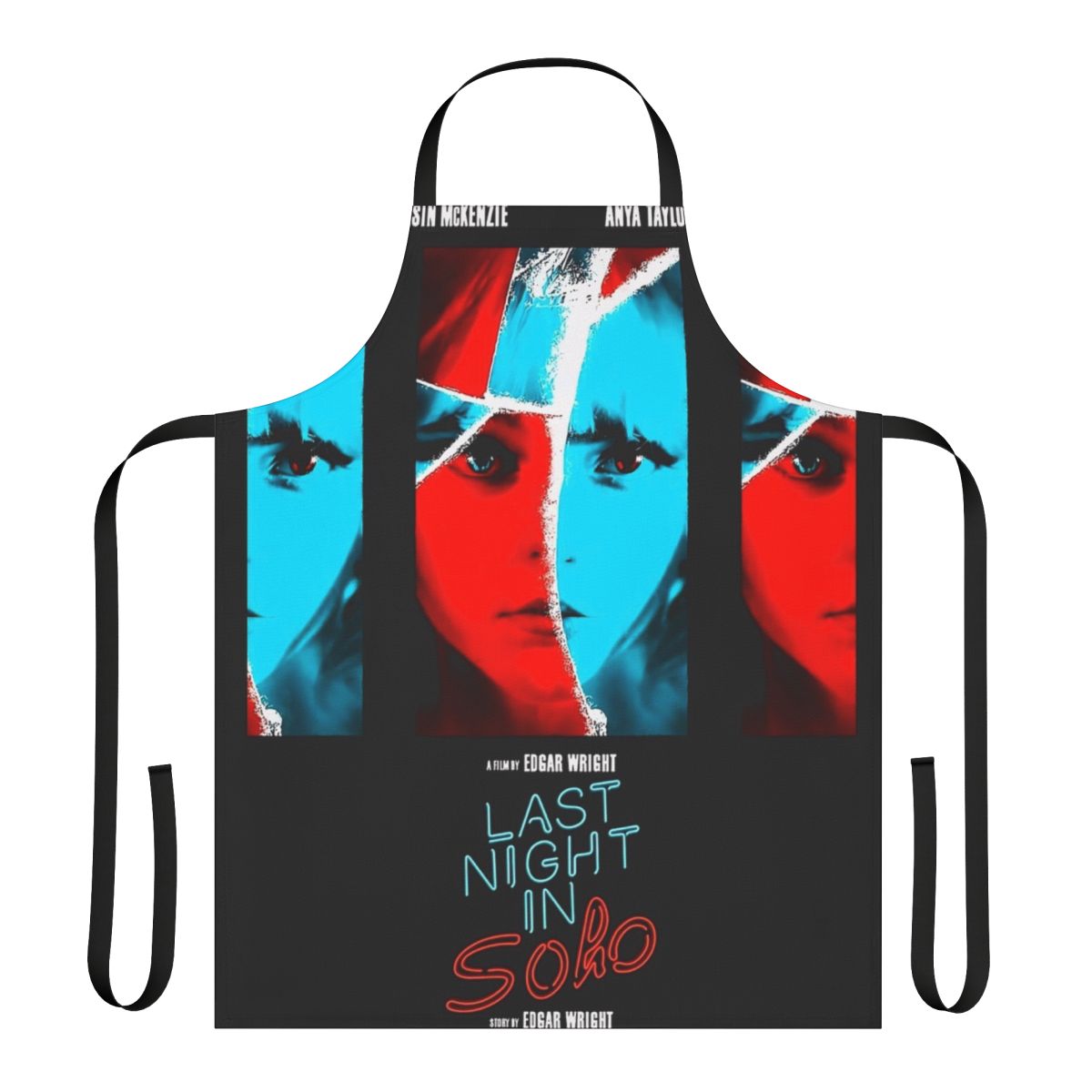 Minimalist apron design featuring the title "Last Night in Soho" in a sleek, modern font