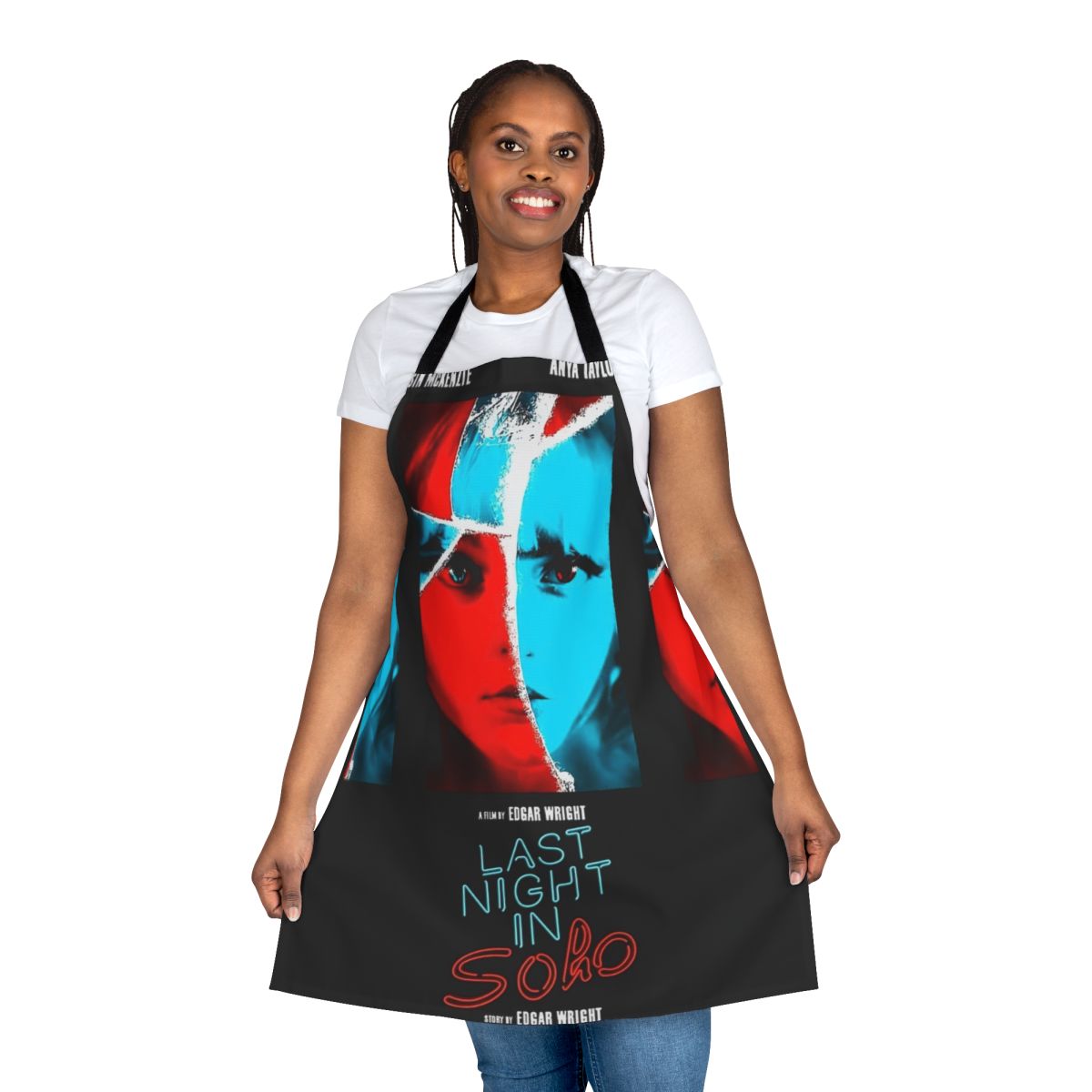 Minimalist apron design featuring the title "Last Night in Soho" in a sleek, modern font