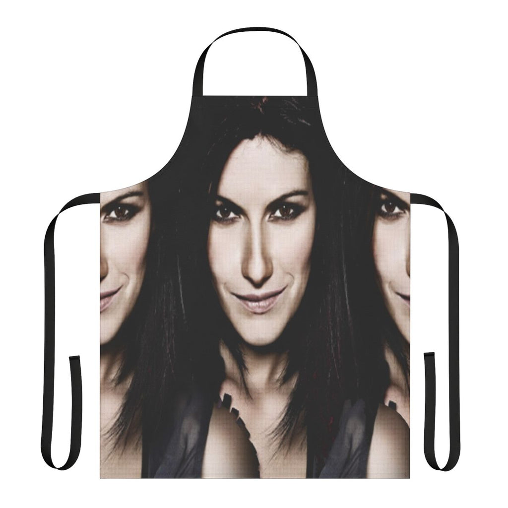Elegant apron design featuring the name and likeness of Italian pop singer Laura Pausini