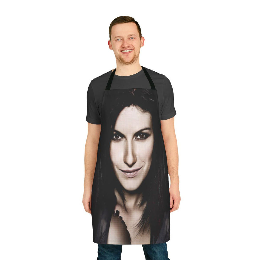 Elegant apron design featuring the name and likeness of Italian pop singer Laura Pausini