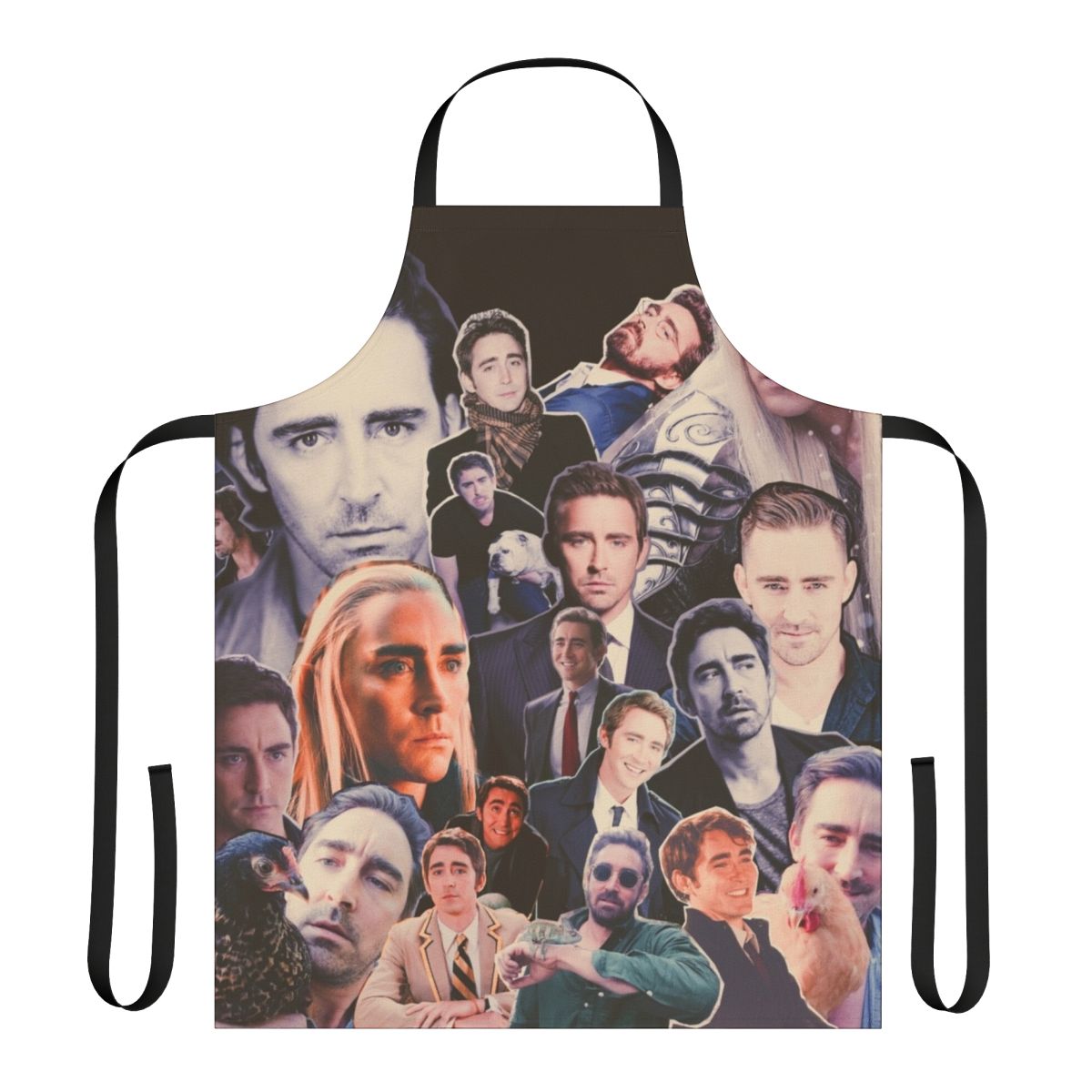 A white apron with the text "Lee Pace Whaaat" printed on it.