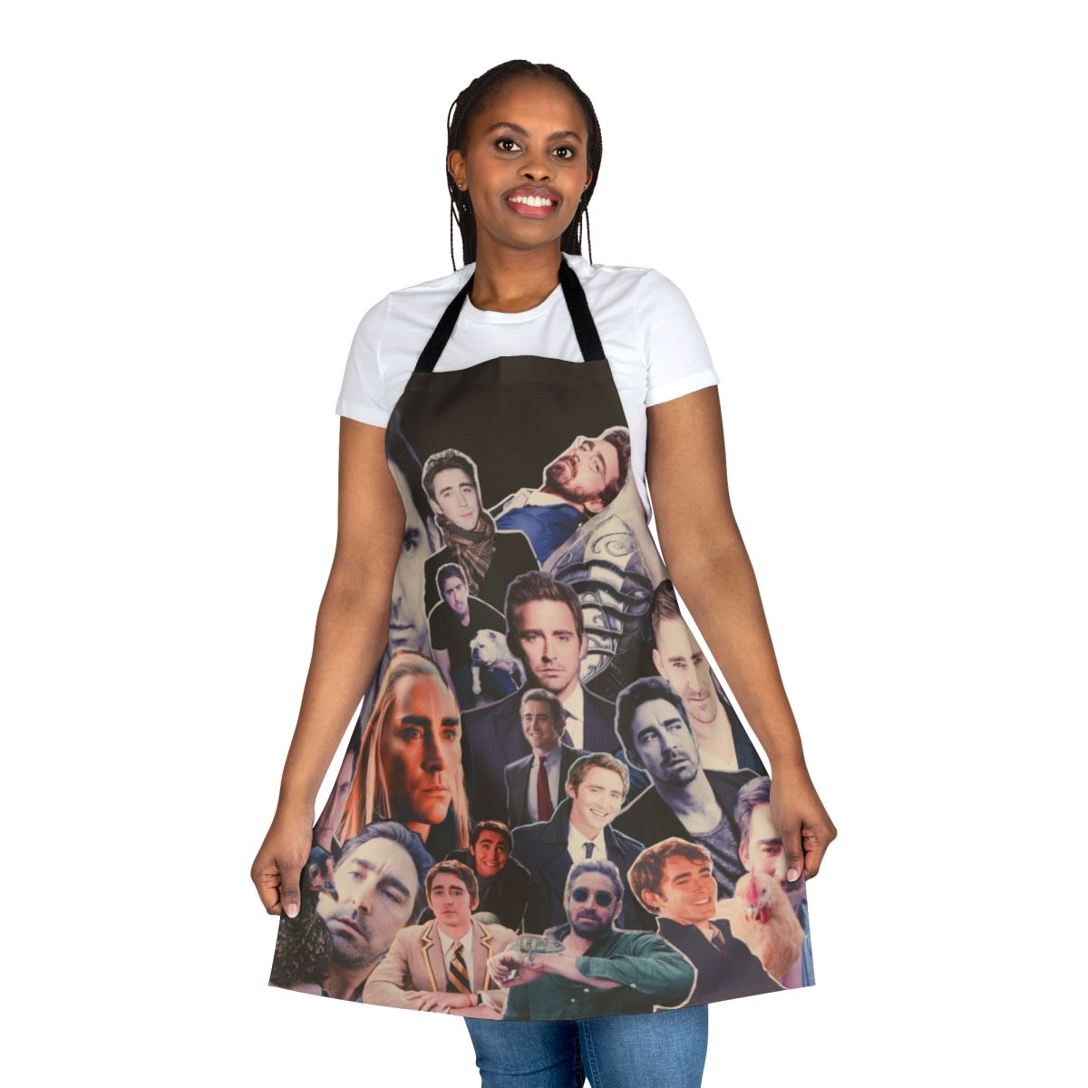 A white apron with the text "Lee Pace Whaaat" printed on it.