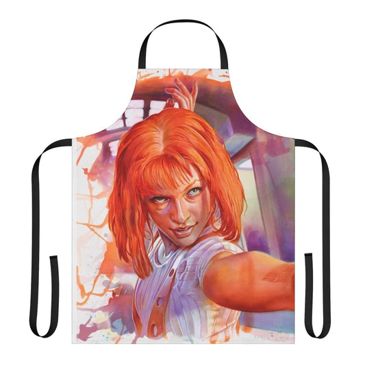 Leeloo-themed apron featuring the iconic multipass design from the science fiction film The Fifth Element