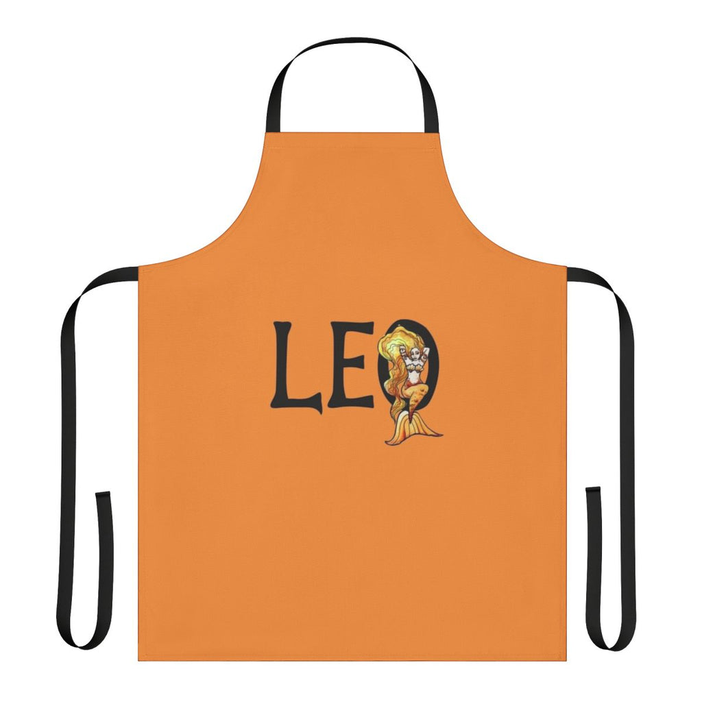Illustrated apron featuring a whimsical lion-mermaid design