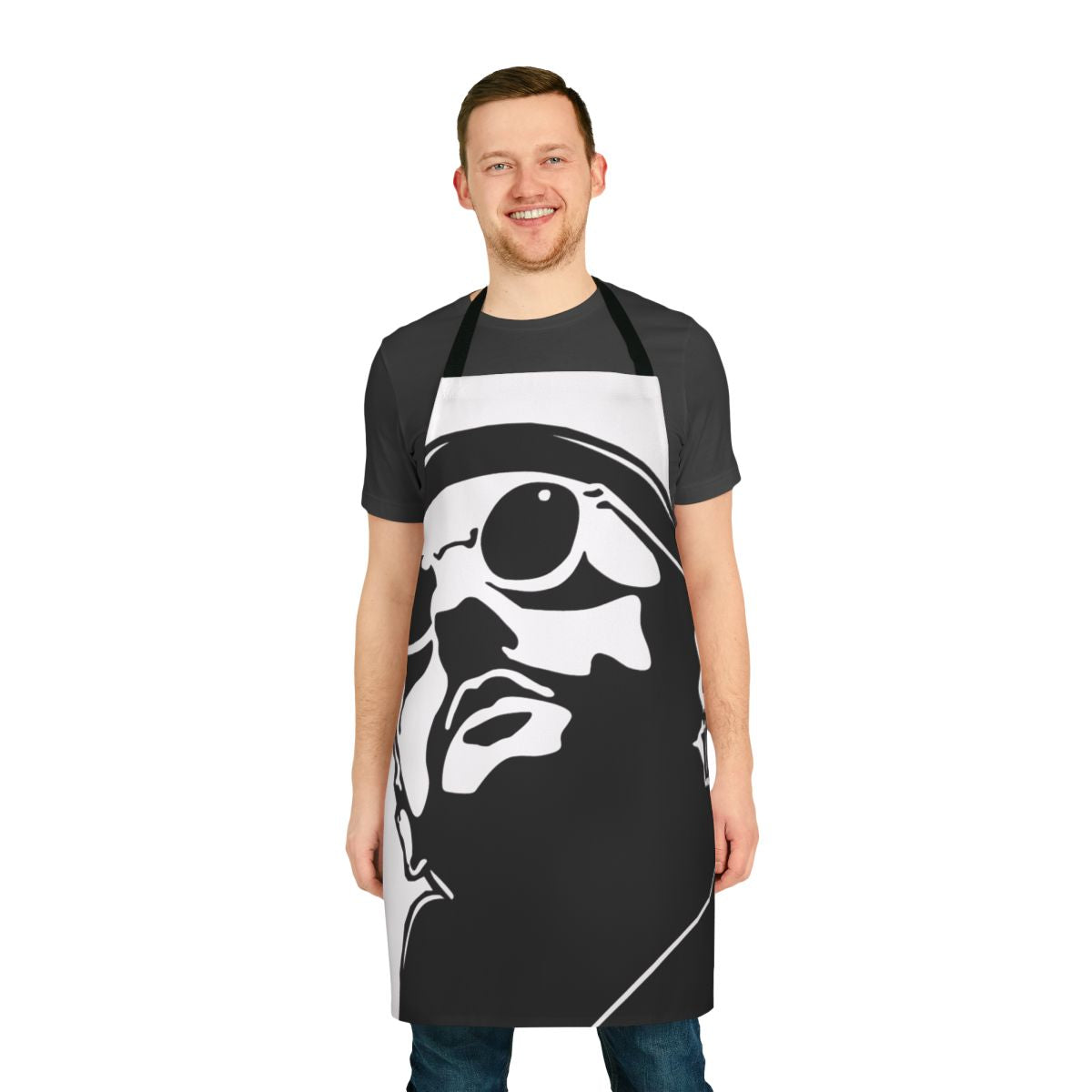 Leon the Professional movie-themed kitchen apron with Jean Reno character design
