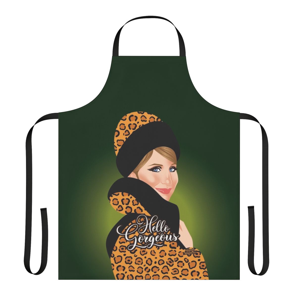 Leopard print apron with bold, artistic design
