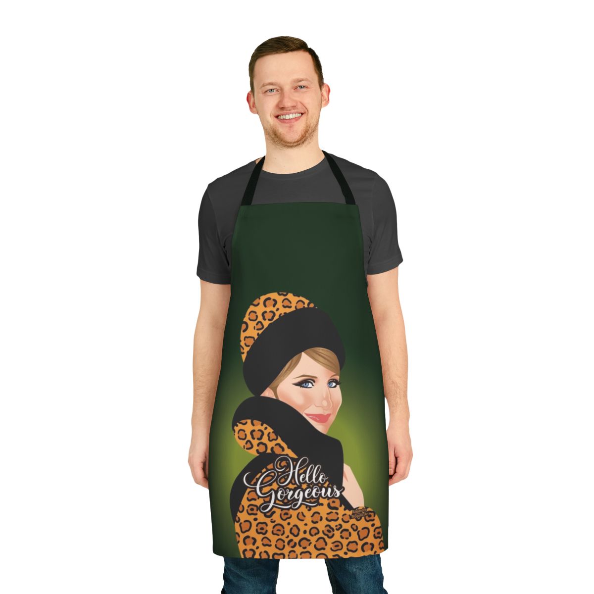 Leopard print apron with bold, artistic design