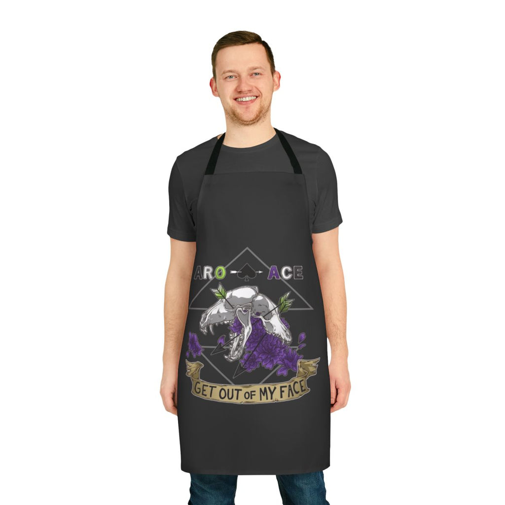Colorful apron with skulls, bones, and flowers, celebrating aromantic and asexual pride
