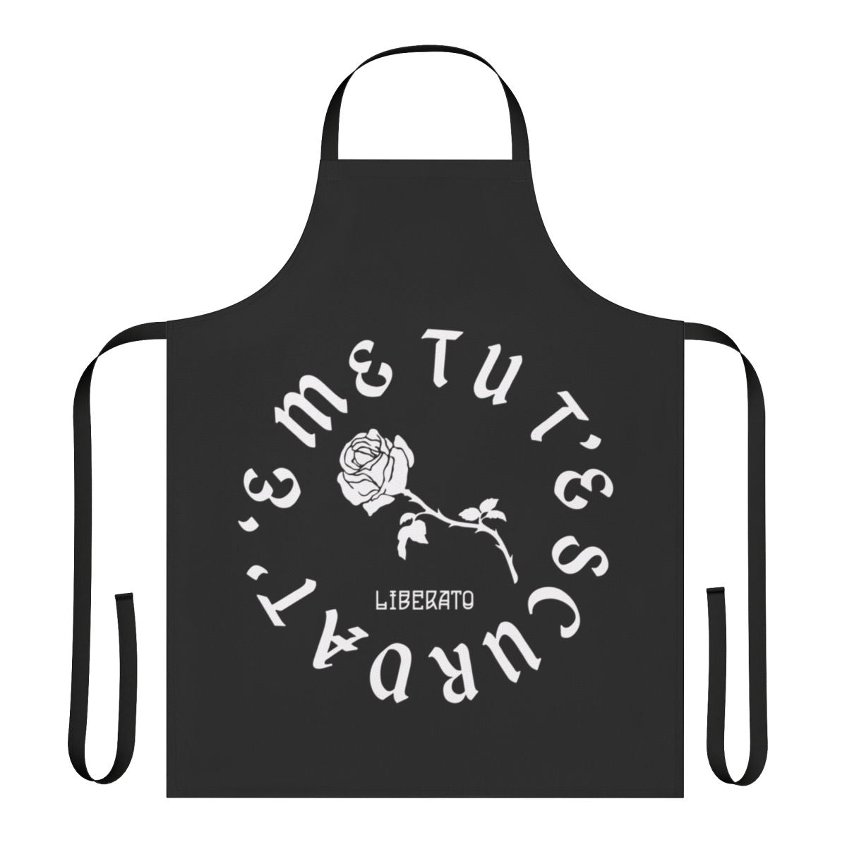 Liberato-inspired black and white apron with rose design