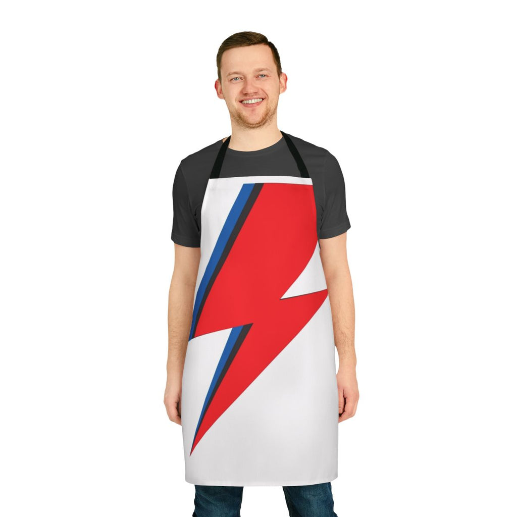 A stylish apron featuring a lightning bolt design for fashion-forward music lovers