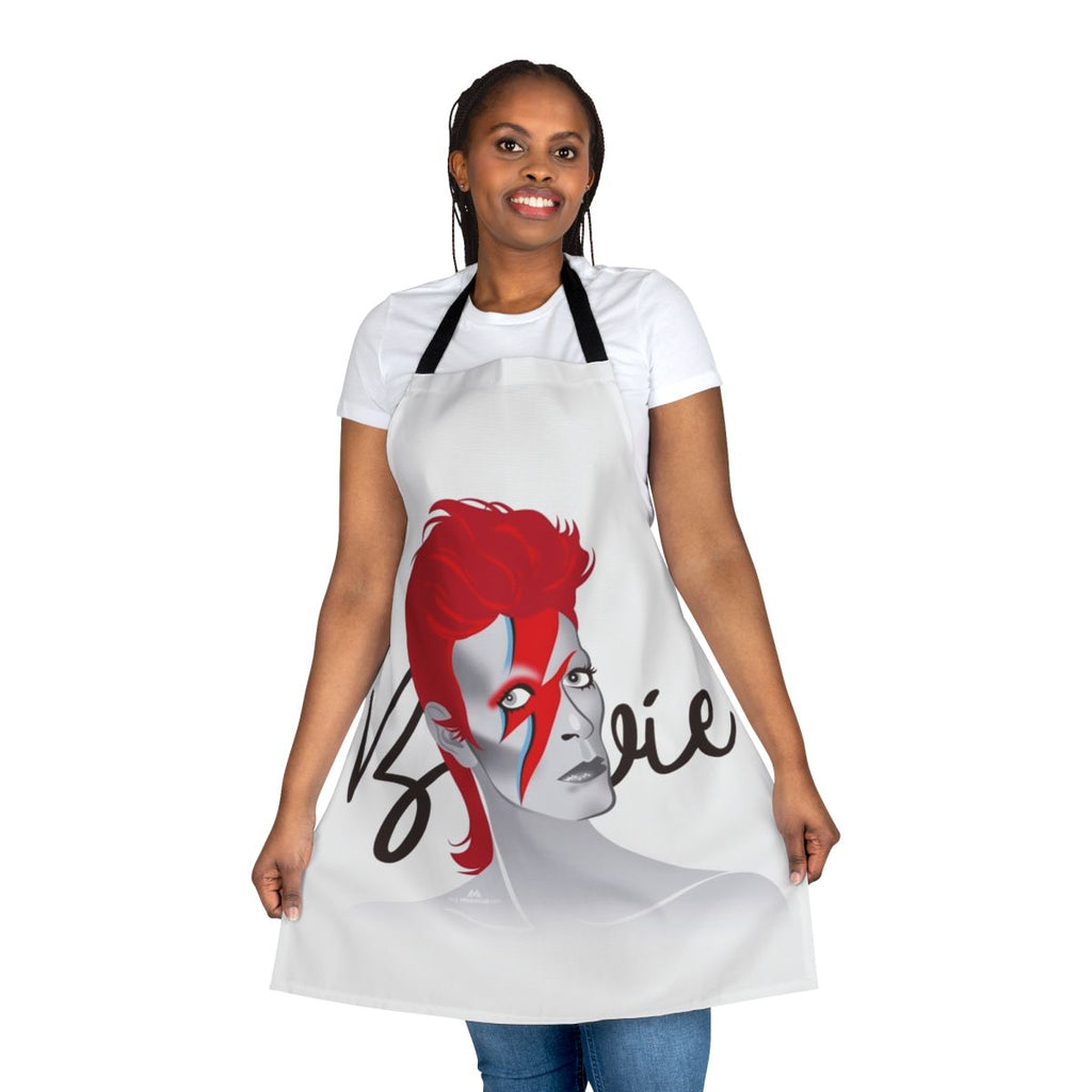 A stylish apron featuring a lightning design by renowned artist Alejandro Mogollo.