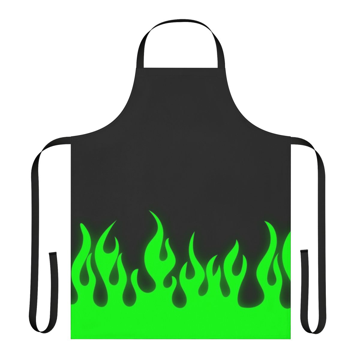 Lime green apron with fiery flame design, perfect for the modern, stylish kitchen.