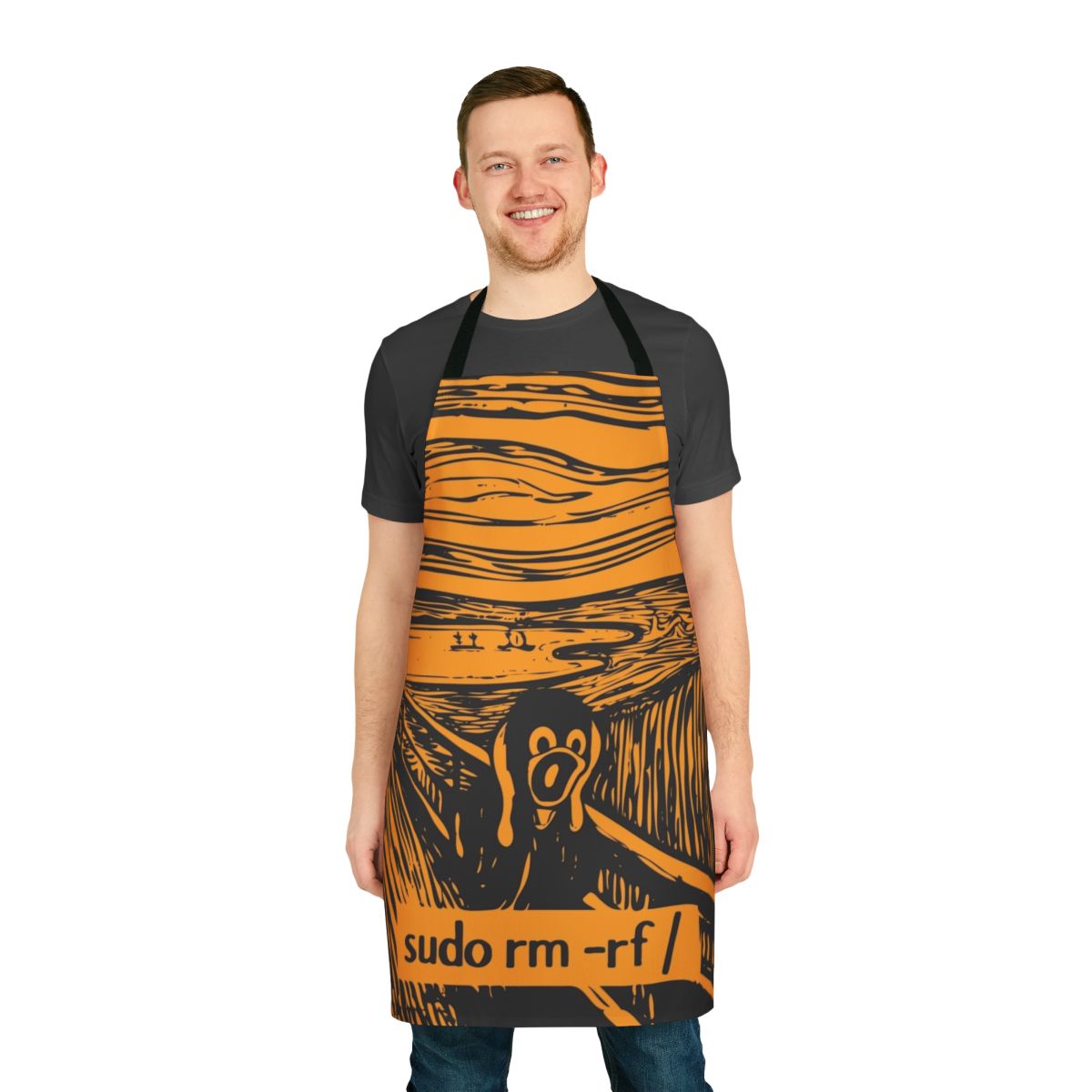 Minimalist apron featuring the iconic Tux the Linux penguin logo
