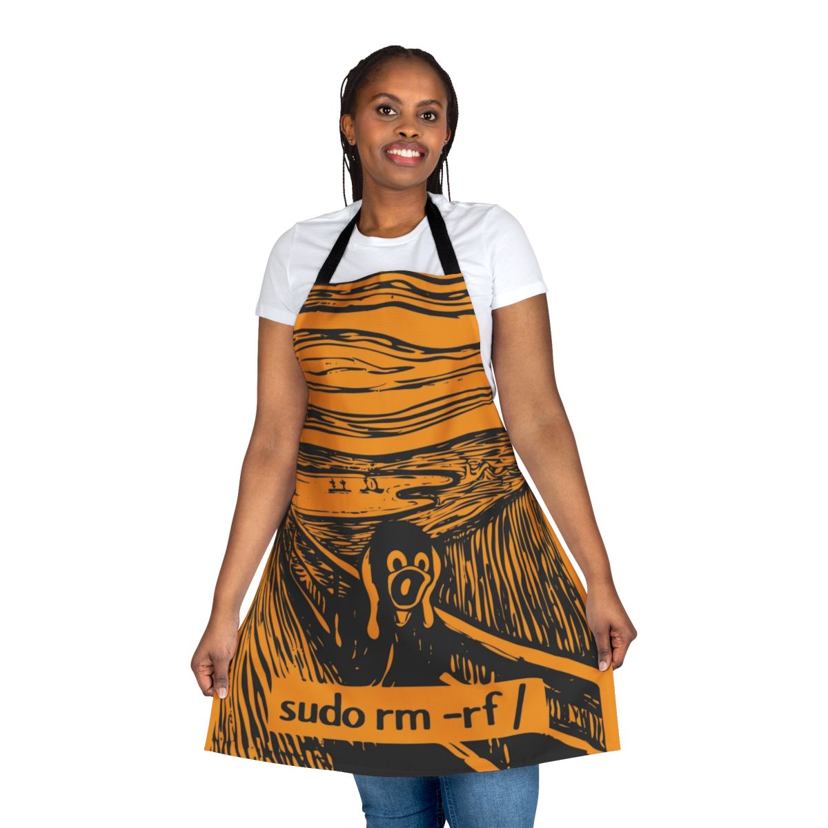 Minimalist apron featuring the iconic Tux the Linux penguin logo