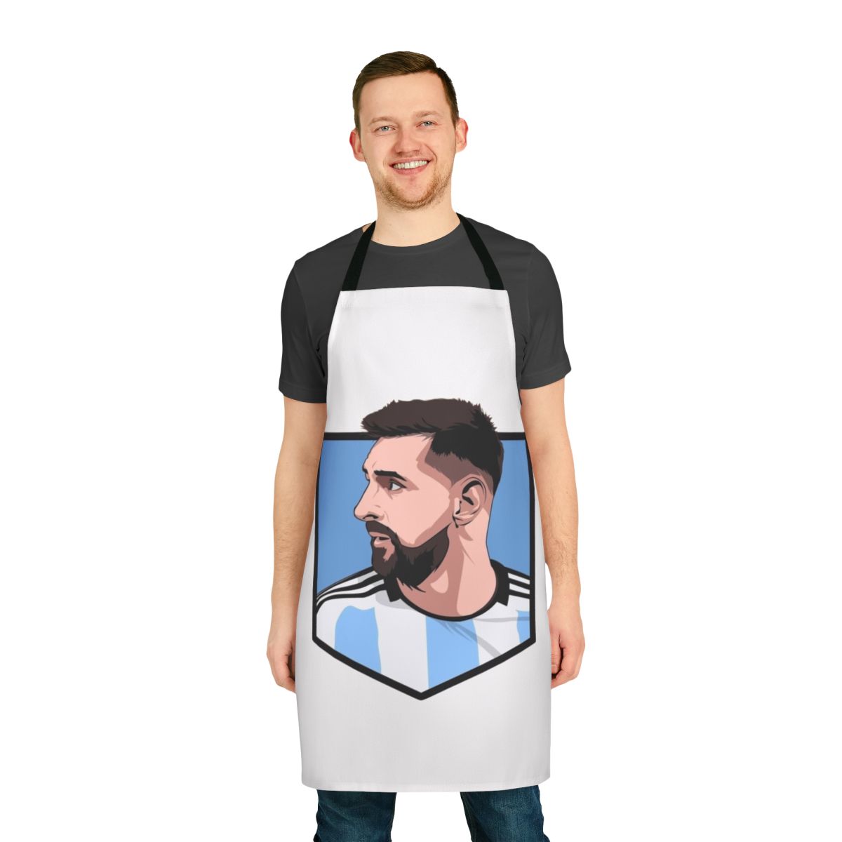 Lionel Messi inspired apron with soccer illustration