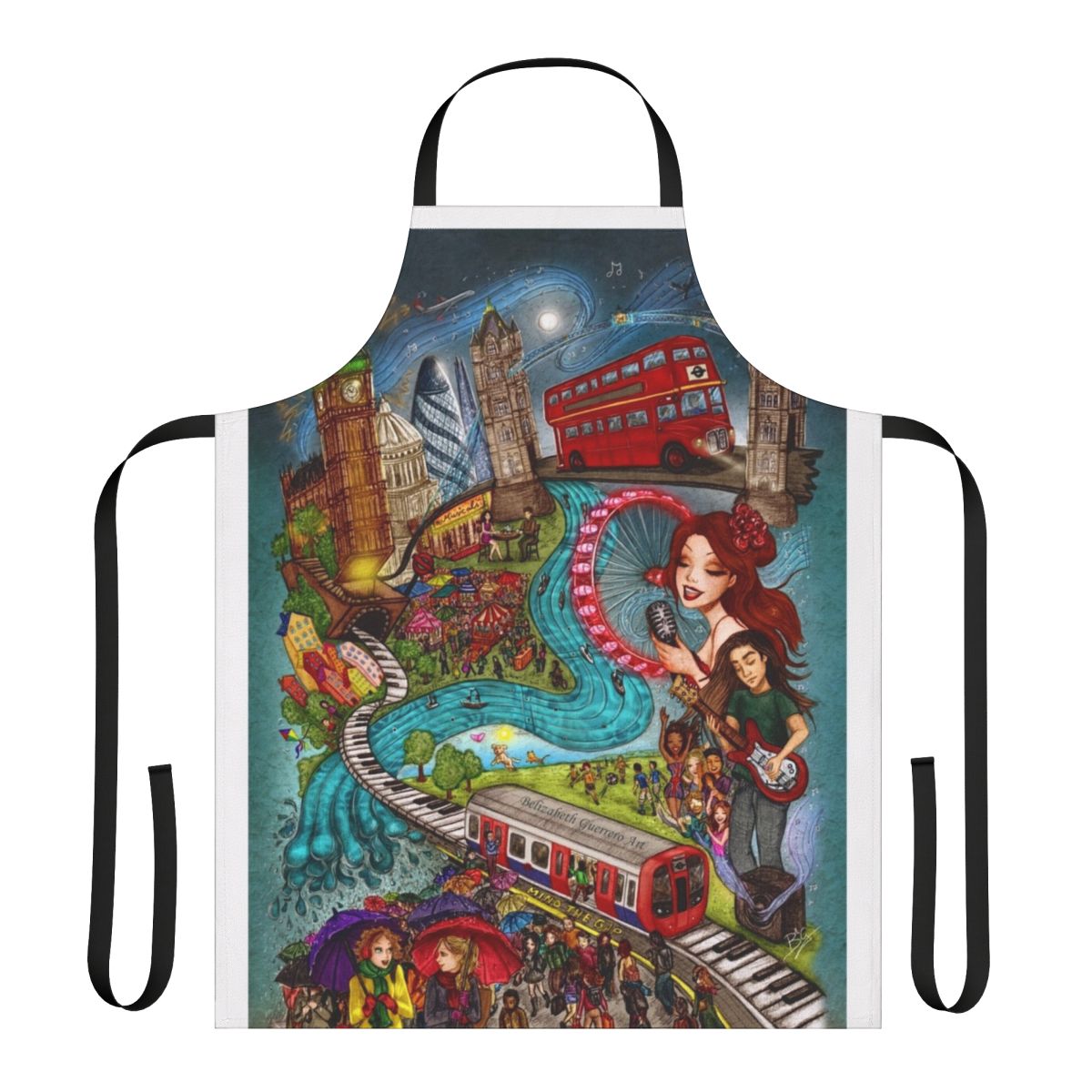 Apron featuring a design with London landmarks and city sounds