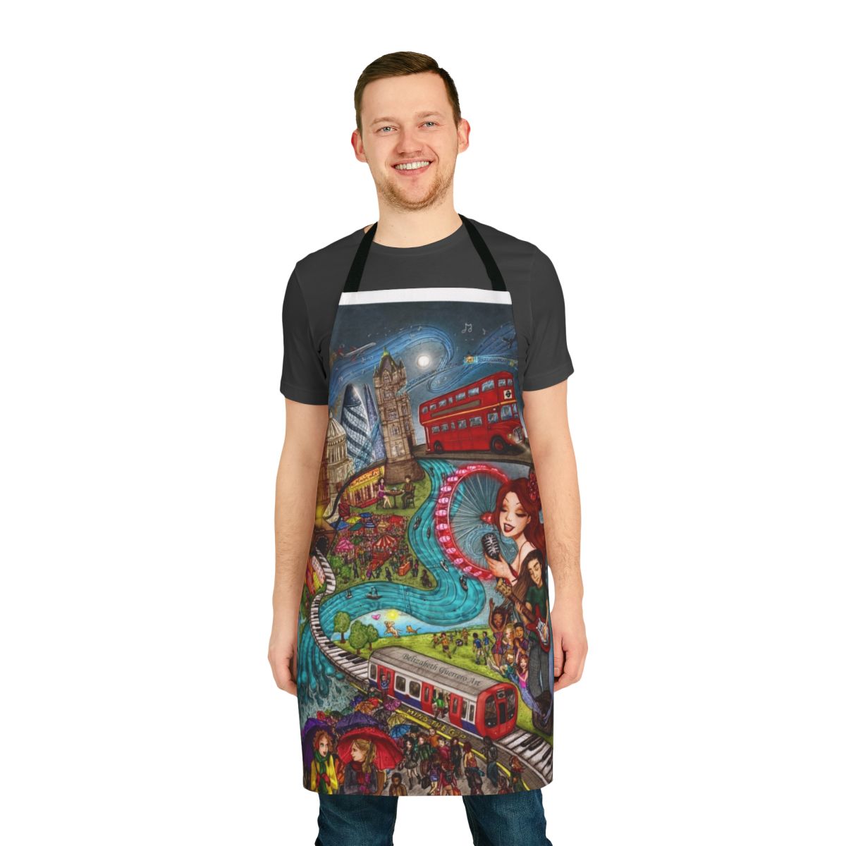 Apron featuring a design with London landmarks and city sounds