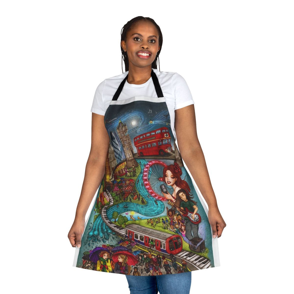 Apron featuring a design with London landmarks and city sounds