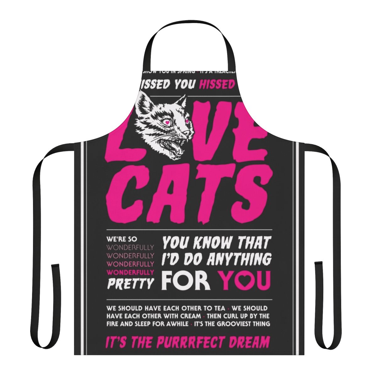 Stylish apron featuring a graphic design of cats for emo, punk rock, and alternative music lovers