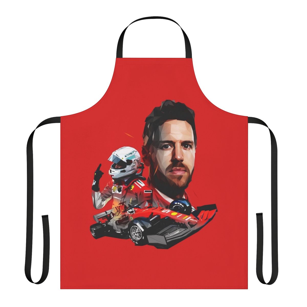 Stylish low poly design apron featuring Sebastian Vettel, the Formula 1 racing champion