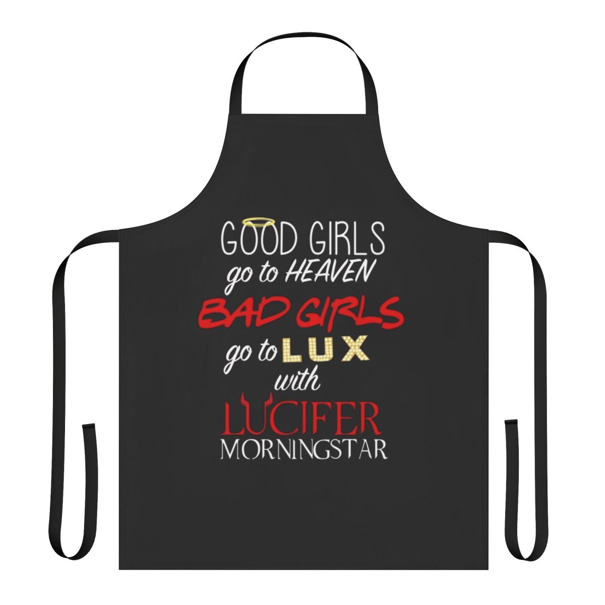 Lucifer-themed apron with Tom Ellis's character design