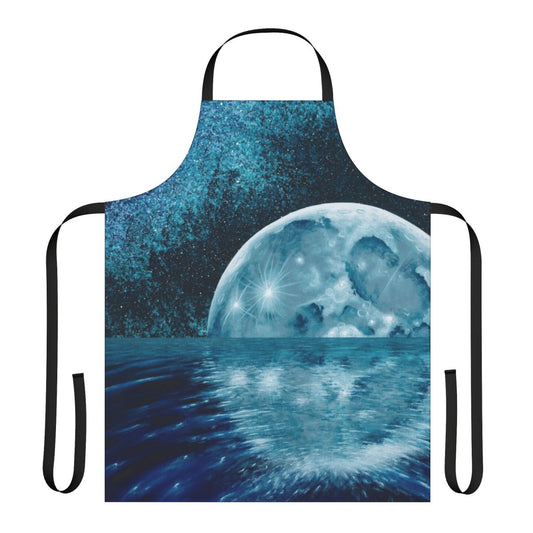 Lunar Mirror Acrylic Apron featuring a captivating celestial design by Mal Georg