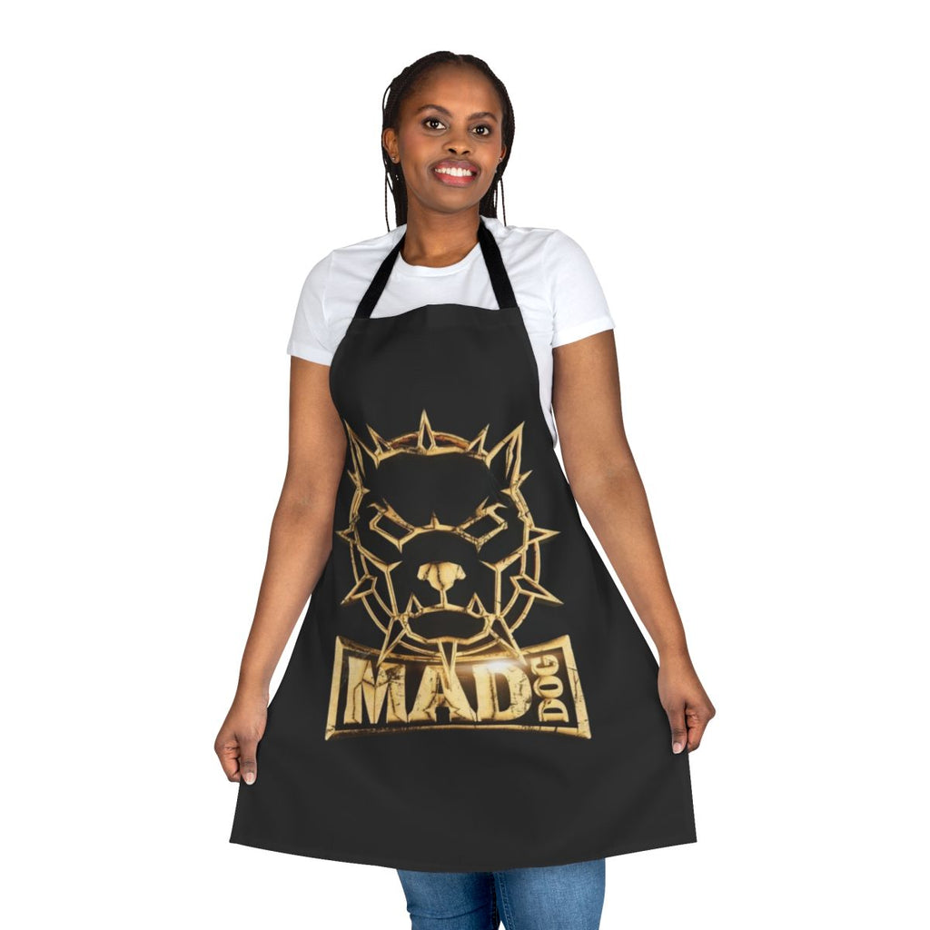Vibrant mad dog-inspired apron with bold graphics and patterns