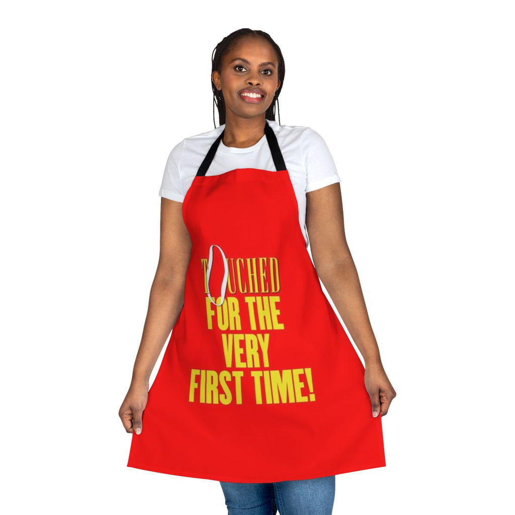 A chic, music-themed apron featuring iconic Madonna album covers and song titles.