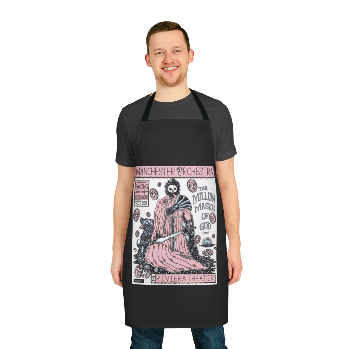 Manchester Orchestra sketch design printed on a high-quality apron