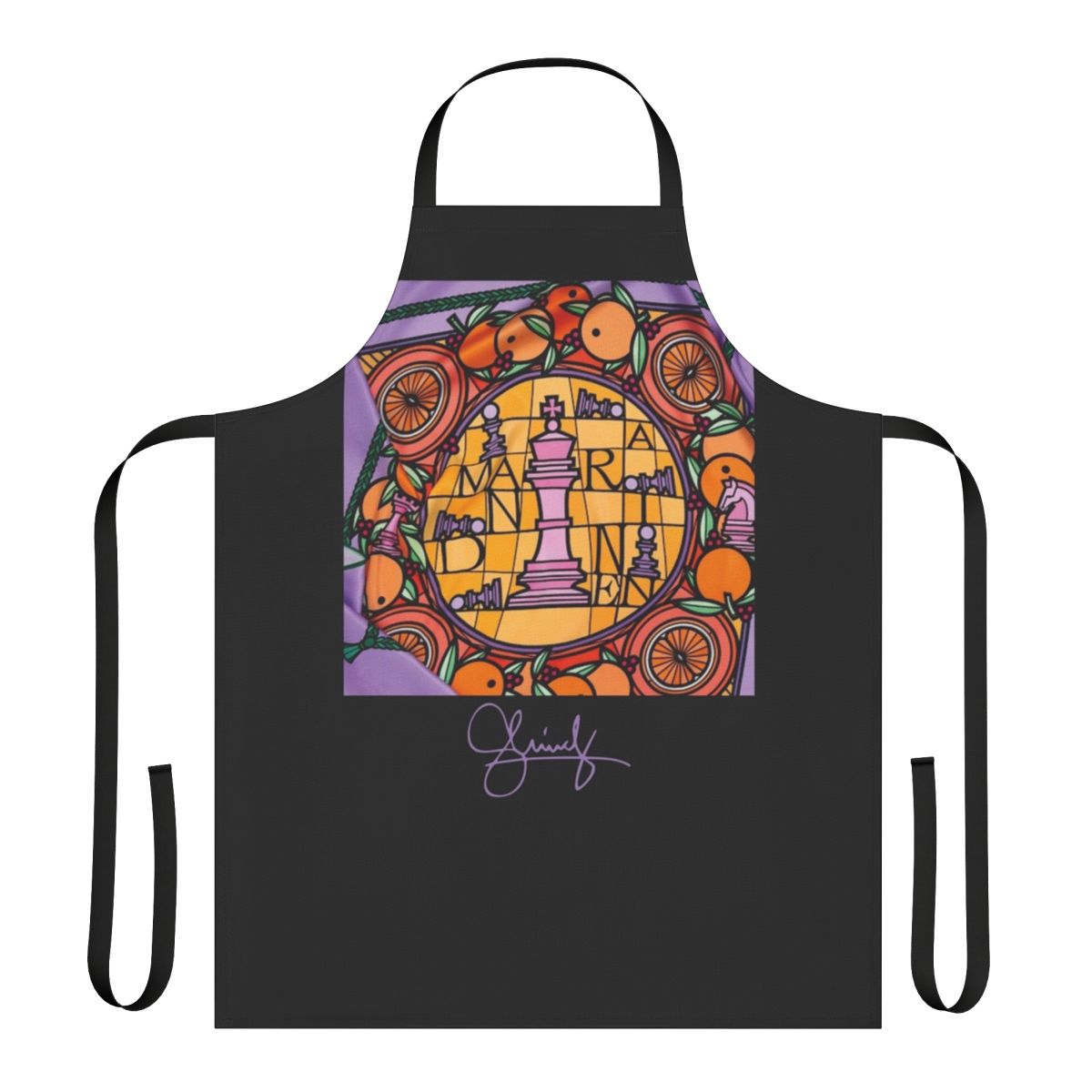 Shindy 2021 merch collection apron in mandarin orange and baby blue signature style