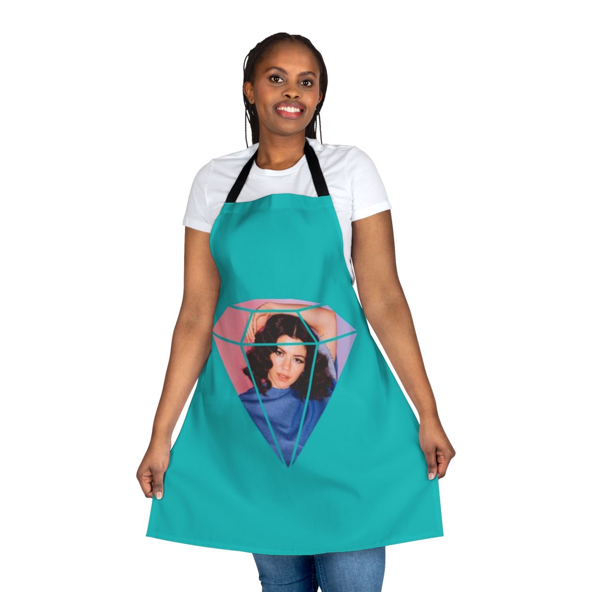 Artistic apron featuring the logo and imagery of popular pop singer-songwriter Marina and the Diamonds