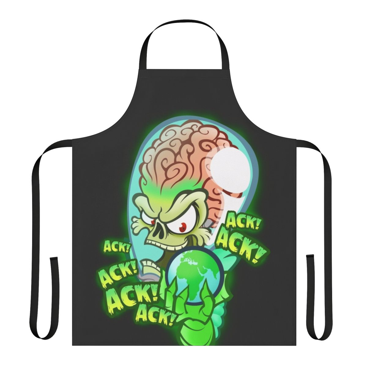Mars Attacks alien apron featuring the iconic "ack ack ack" design