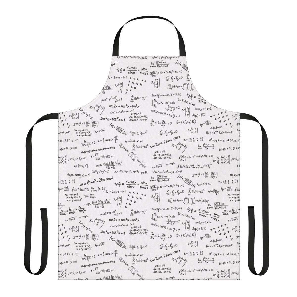 A stylish apron featuring various math formulas and numbers, perfect for math lovers and science enthusiasts.