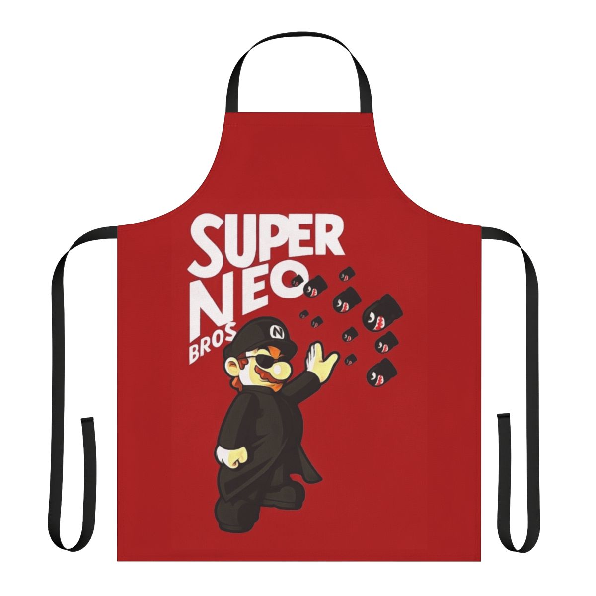 Matrix-inspired apron featuring Keanu Reeves as Neo and the iconic "there is no spoon" quote