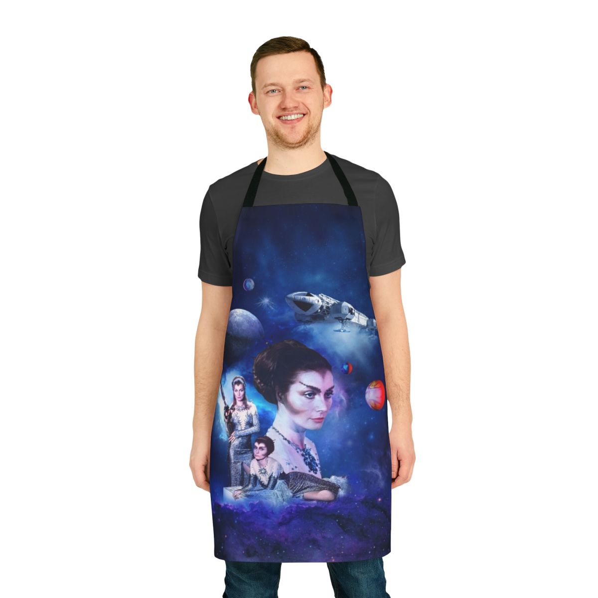 Maya-inspired science fiction apron with bold geometric design