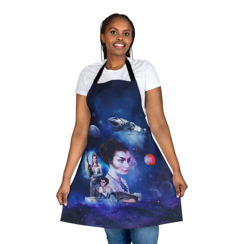 Maya-inspired science fiction apron with bold geometric design